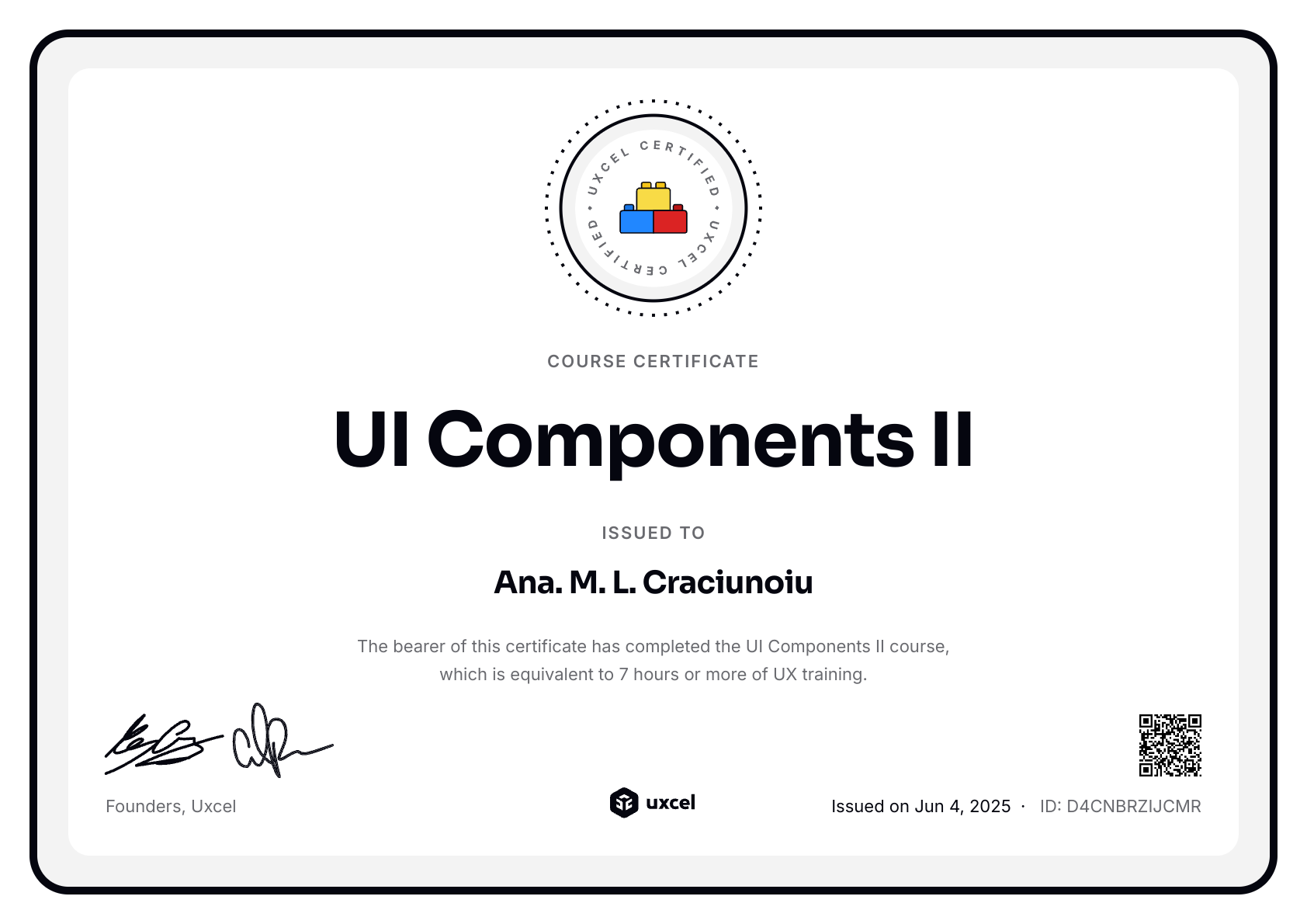Ana. M. L. Craciunoiu's certificate